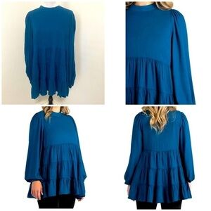 Destination Maternity Women's Maternity Mock Neck Blouse, Blue Lagoon Size XXL